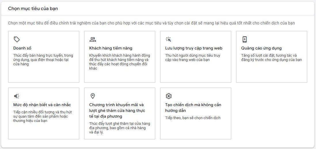 Hướng Dẫn Tạo Chiến Dịch Quảng Cáo Tìm Kiếm Google Ads Từ A Đến Z 2 muc tieu chien dich